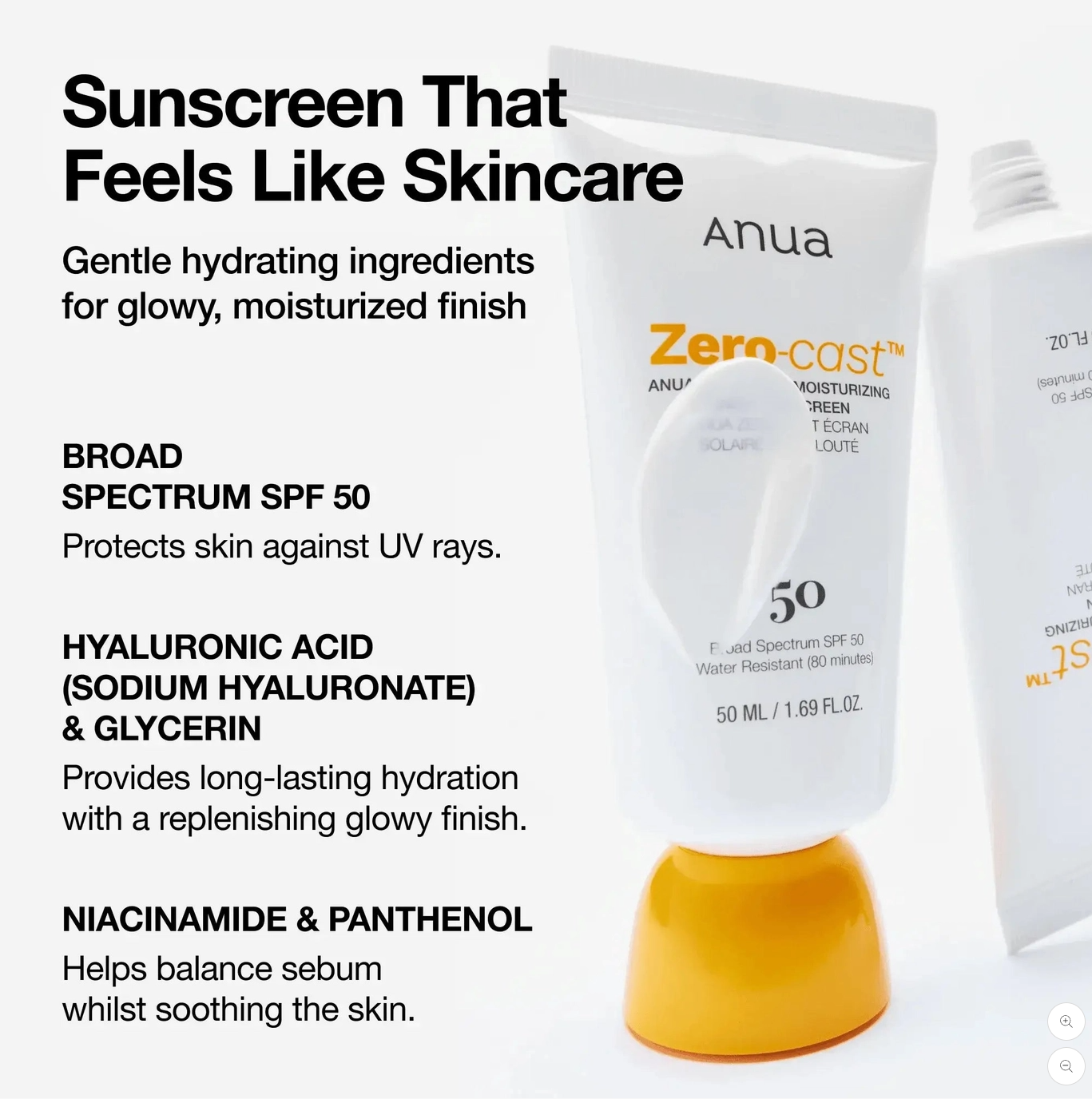 ANUA Zero-cast Protetor Solar com Acabamento Hidratante (50 ml)